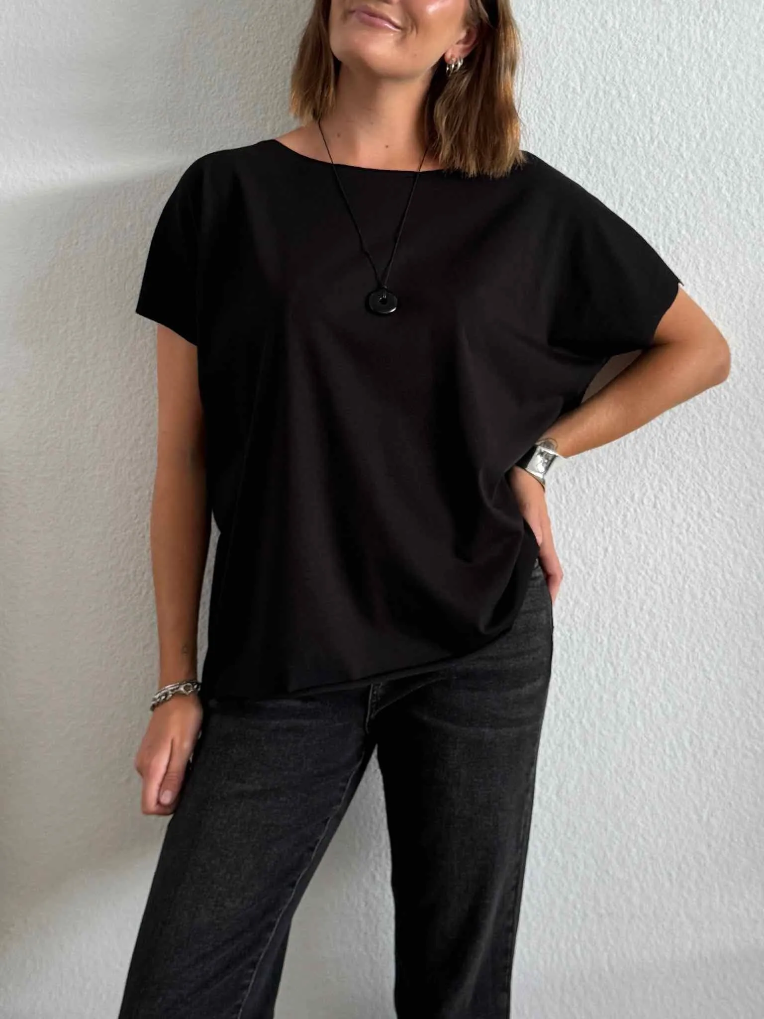 Basic Cutted T-Shirt - Black