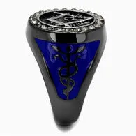 Exquisite Two-Tone Masonic  Stainless Steel Ring  with Black Crystals