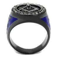 Exquisite Two-Tone Masonic  Stainless Steel Ring  with Black Crystals