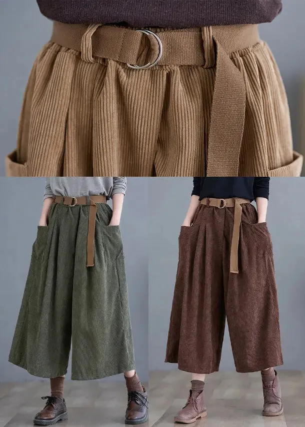 French Khaki Oversized Pockets Corduroy Pants Fall LY8660