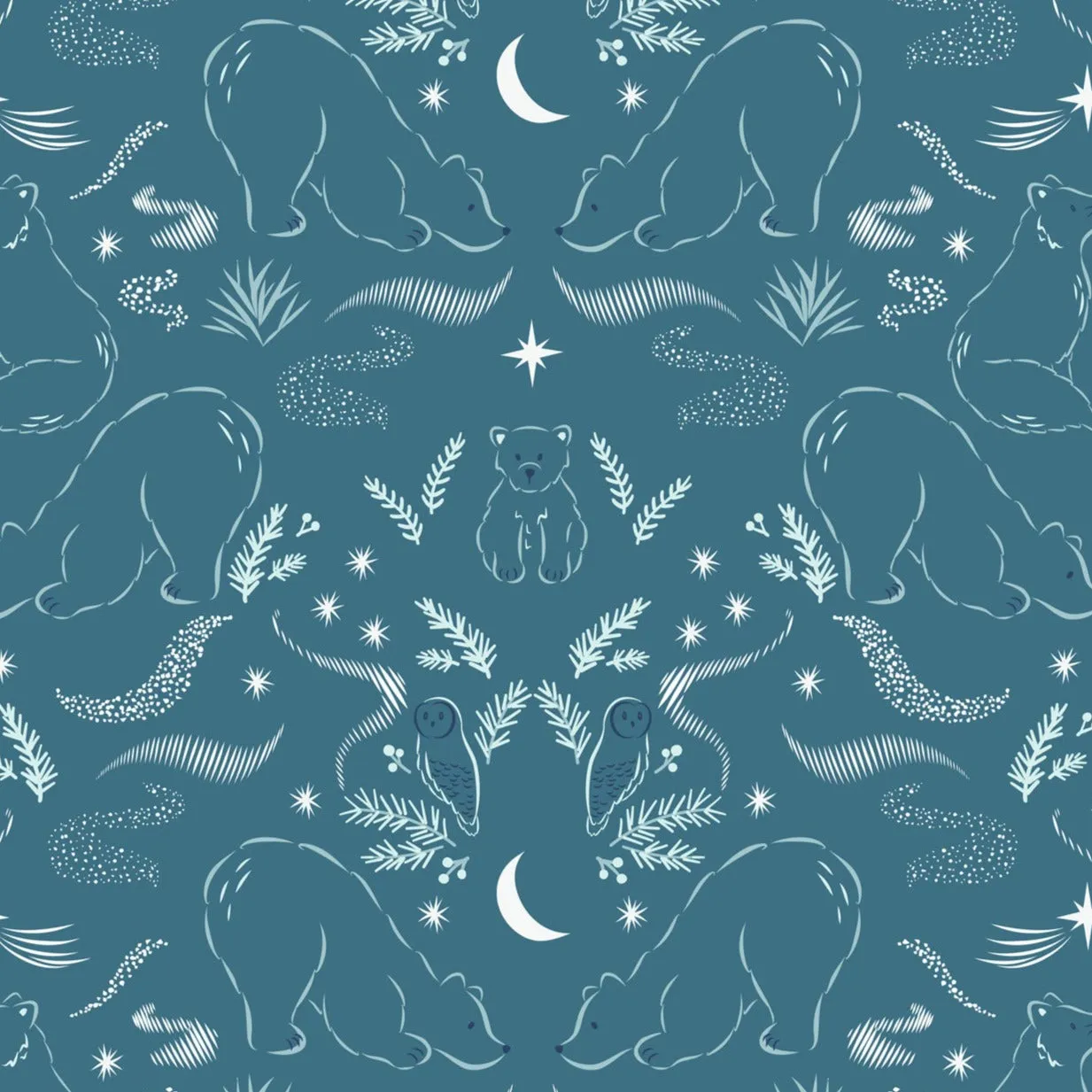 Lewis & Irene Arctic Adventure - Arctic Lights, Winter Nights Teal (metallic) - 100% Cotton Fabric