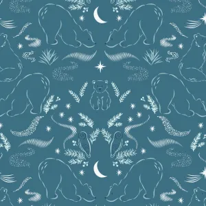 Lewis & Irene Arctic Adventure - Arctic Lights, Winter Nights Teal (metallic) - 100% Cotton Fabric