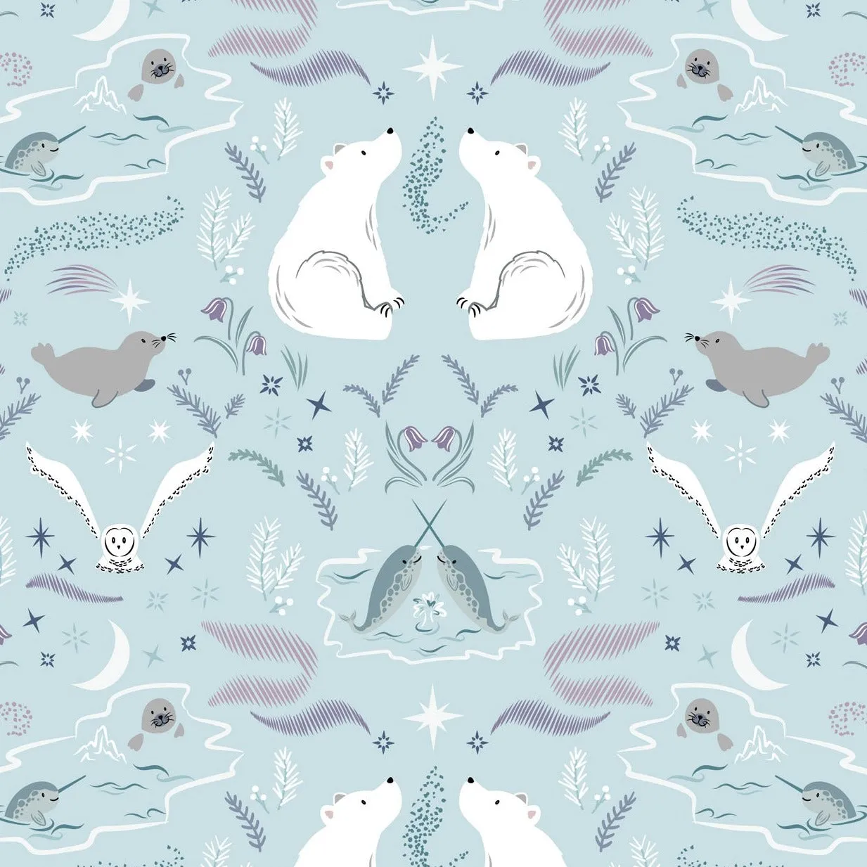 Lewis & Irene Arctic Adventure - True North Cool Aqua (metallic) - 100% Cotton Fabric