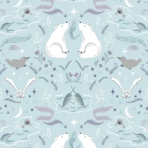 Lewis & Irene Arctic Adventure - True North Cool Aqua (metallic) - 100% Cotton Fabric
