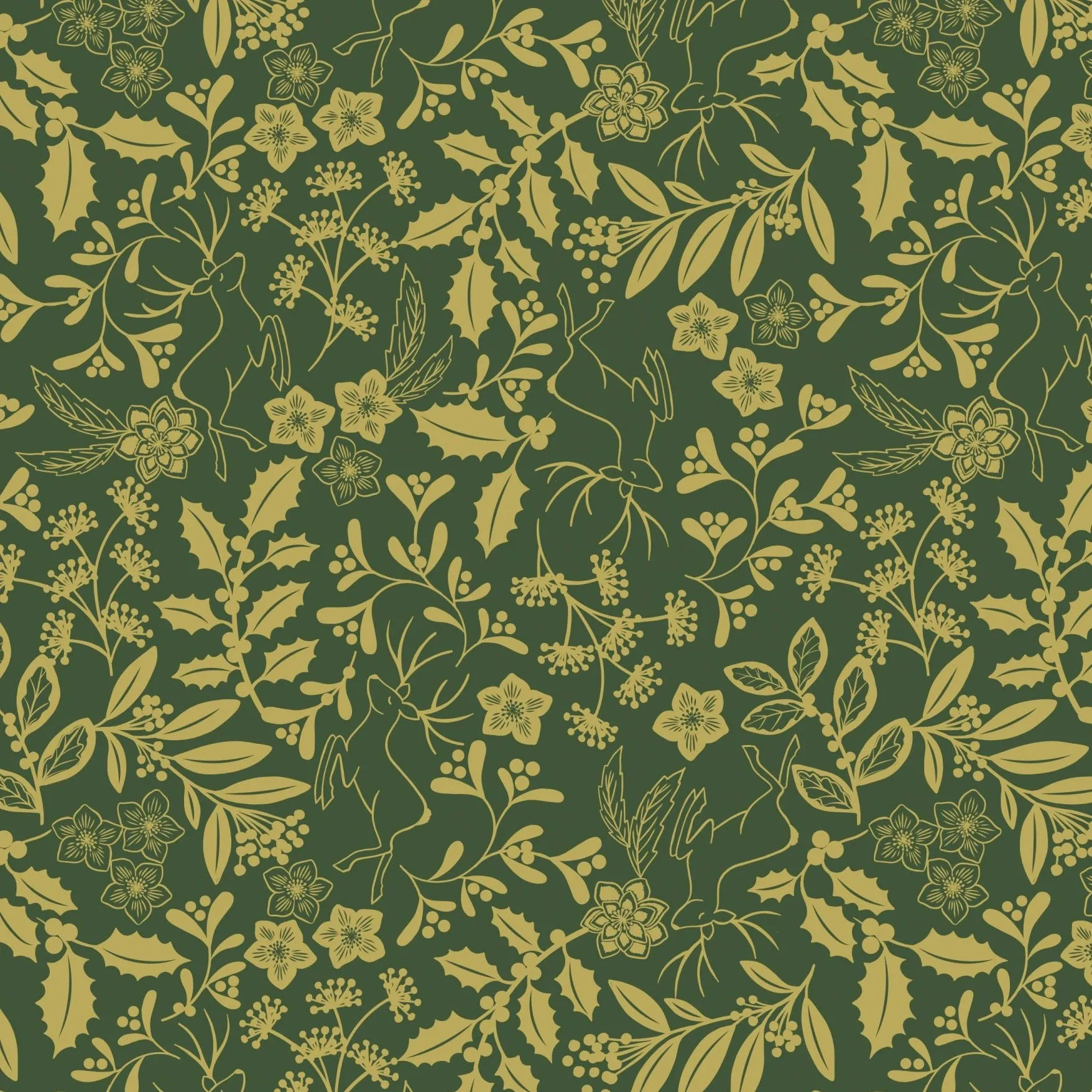 Lewis & Irene Noel - Dashing Deer Green (metallic) - 100% Cotton Fabric