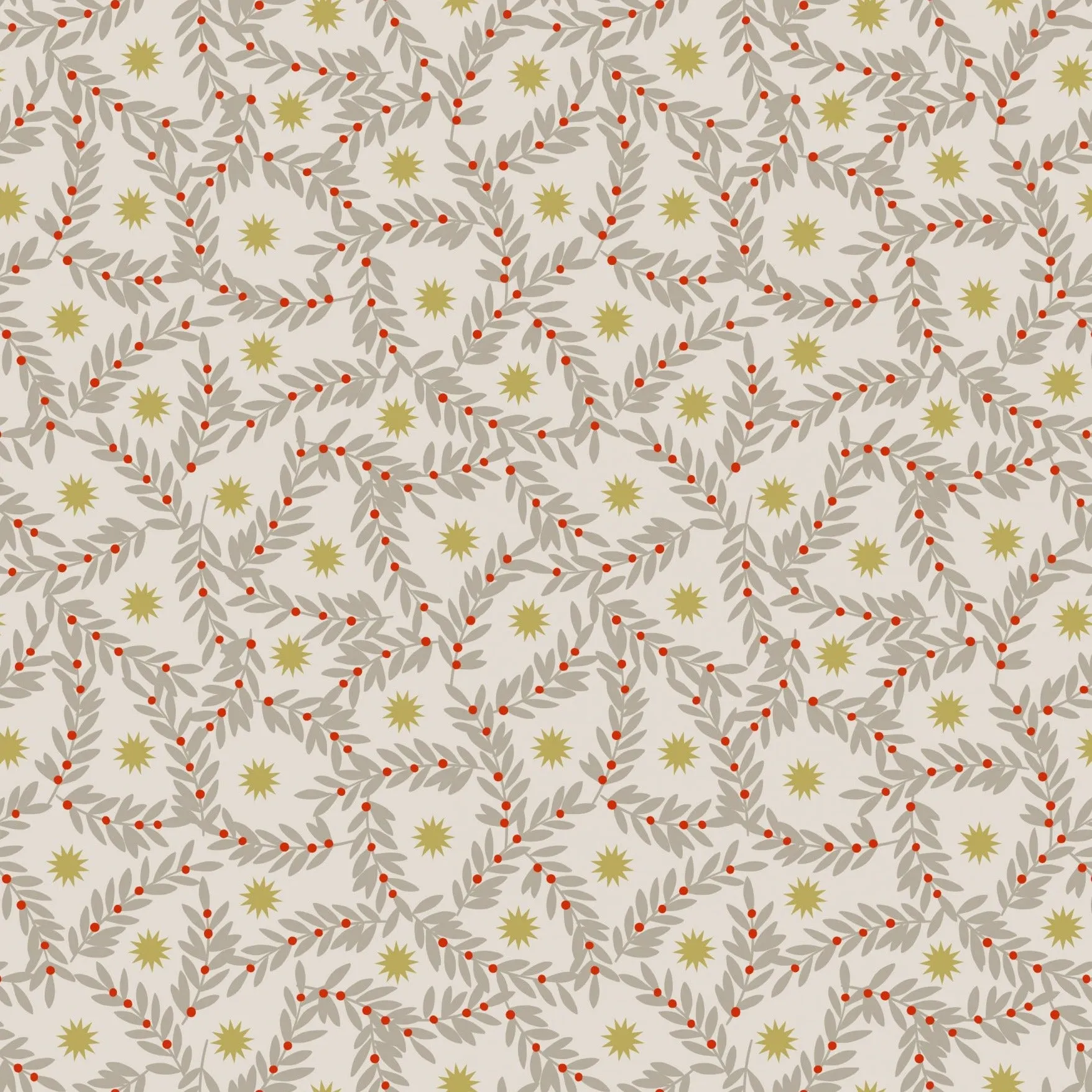Lewis & Irene Noel - Star and Berries Natural (metallic) - 100% Cotton Fabric