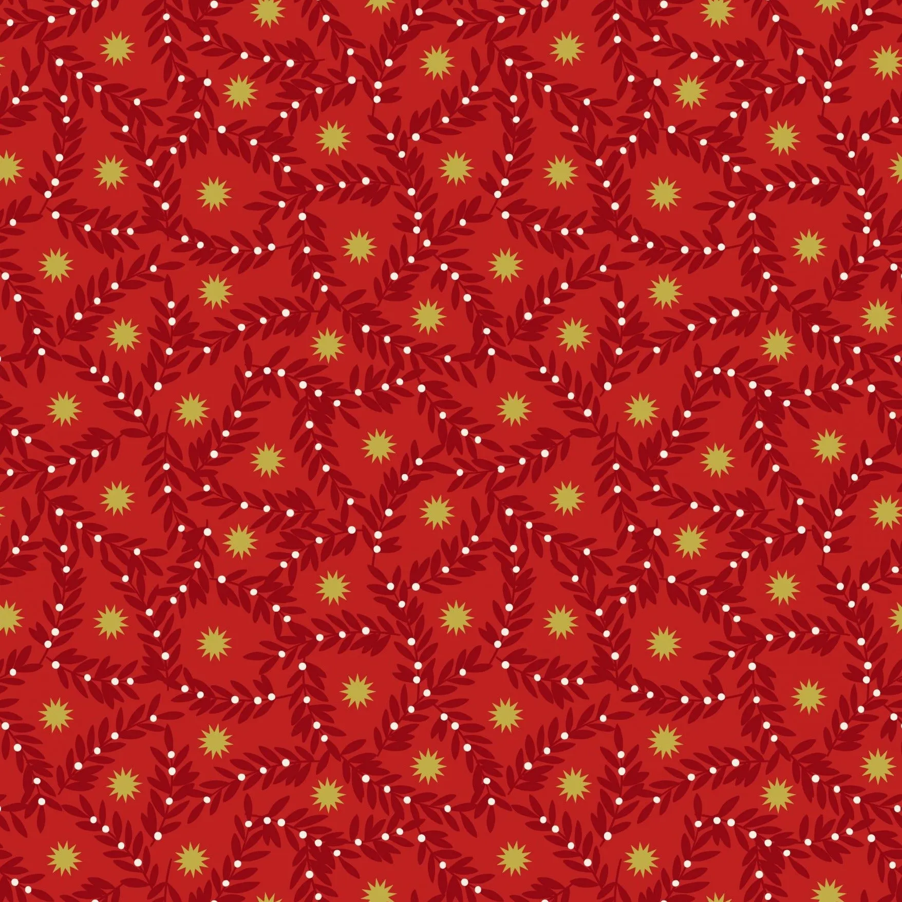 Lewis & Irene Noel - Star and Berries Red (metallic) - 100% Cotton Fabric