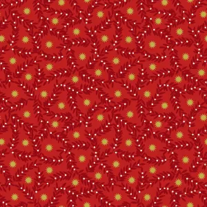 Lewis & Irene Noel - Star and Berries Red (metallic) - 100% Cotton Fabric