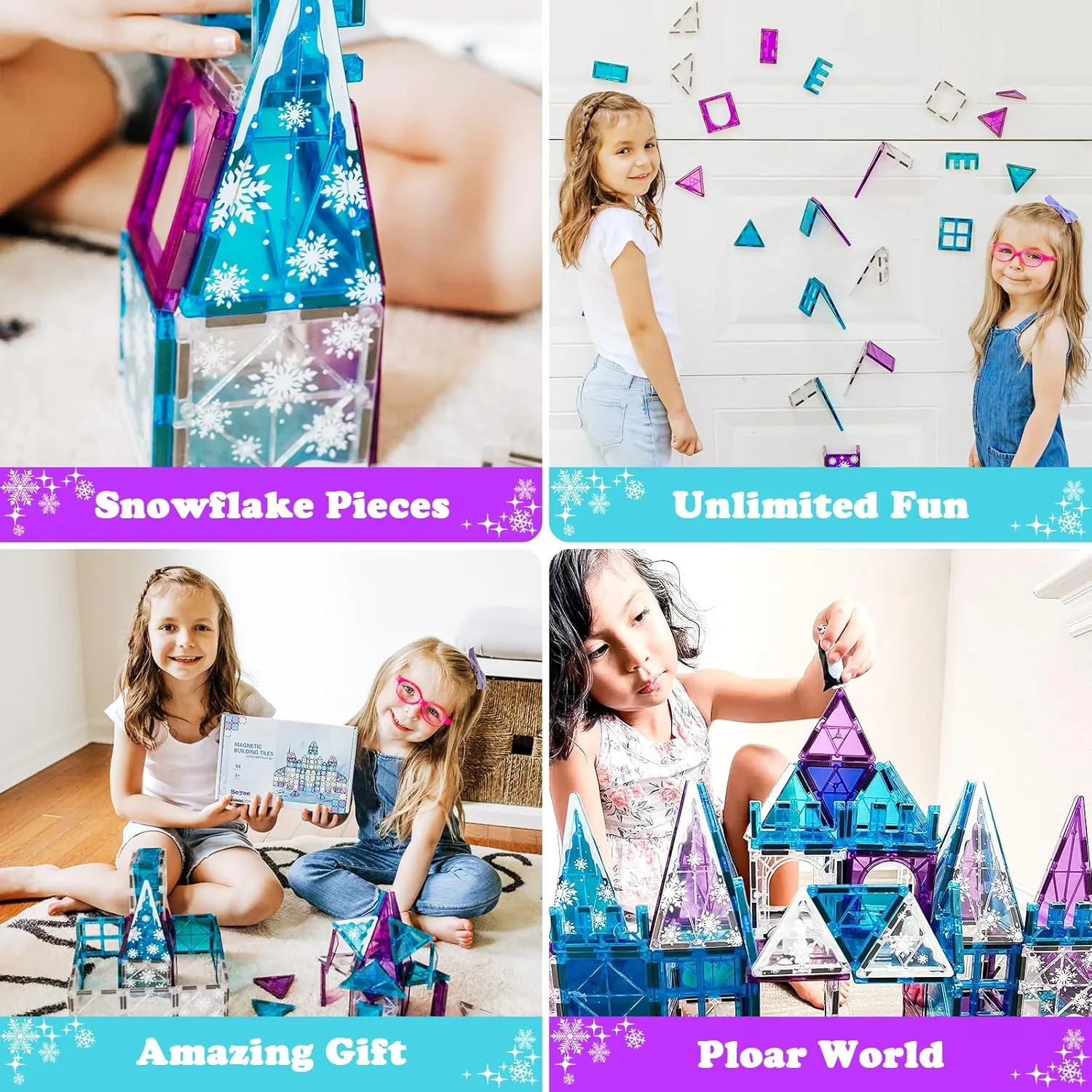 Magworld® Magnetic Tiles 54PCS with 4 Arctic Animals Frozen Toys for Girls Ages 3-5 4-7 6-8 Magnet Building Blocks Kids Games STEM Princess Toys Gifts for Kids