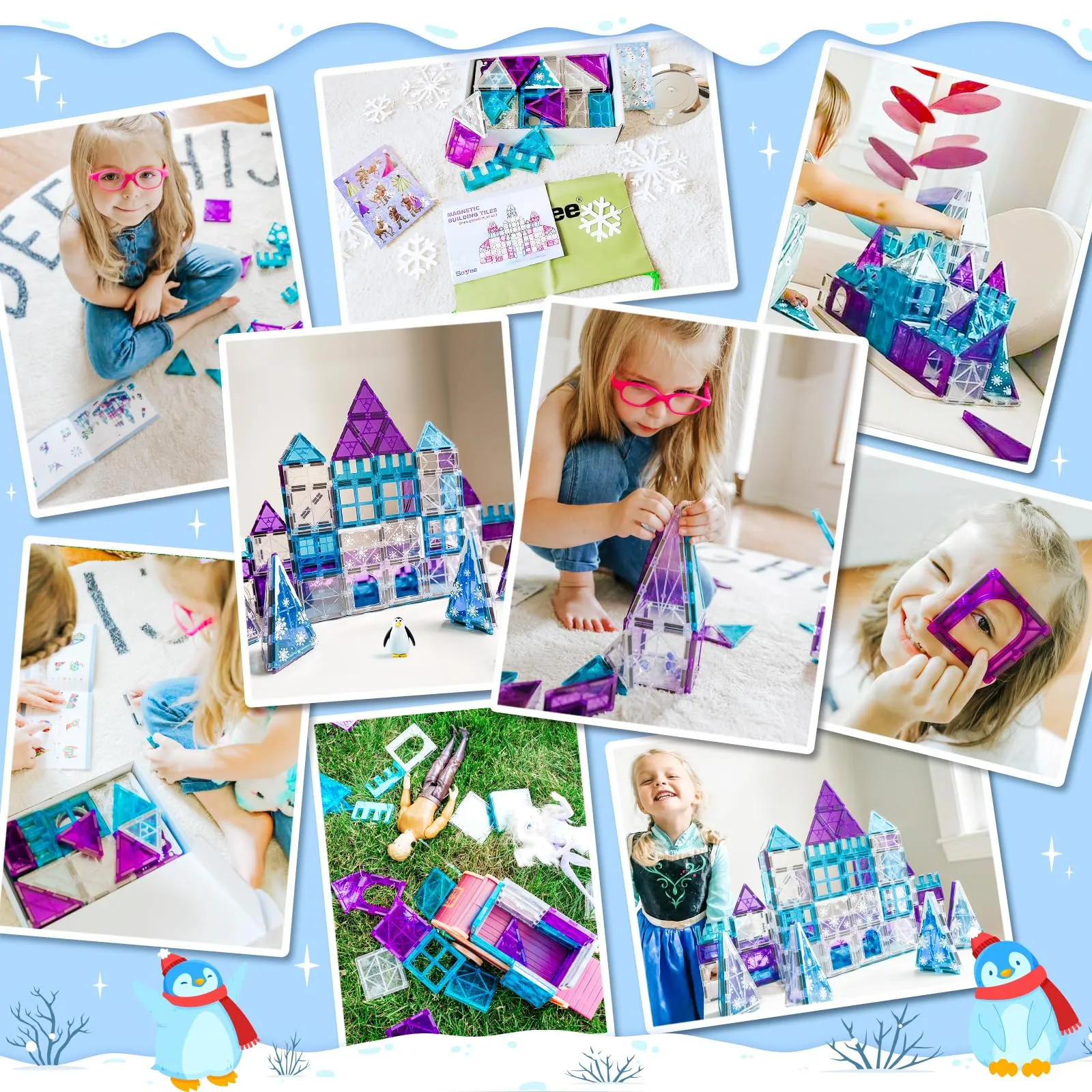 Magworld® Magnetic Tiles Arctic Animals Wintry Prints Winter Snow Toys for Ages 3-5 5-7 6-8 Magnet Building Blocks Kids Games Frozen Toys Gifts for 3 4 5 6 7 8   Years Old Girls Boys