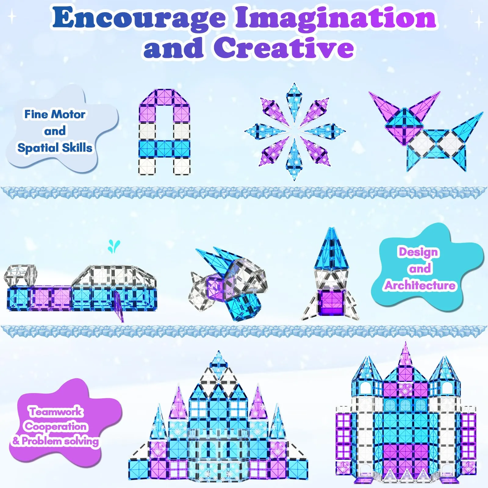 Magworld® Magnetic Tiles Arctic Animals Wintry Prints Winter Snow Toys for Ages 3-5 5-7 6-8 Magnet Building Blocks Kids Games Frozen Toys Gifts for 3 4 5 6 7 8   Years Old Girls Boys