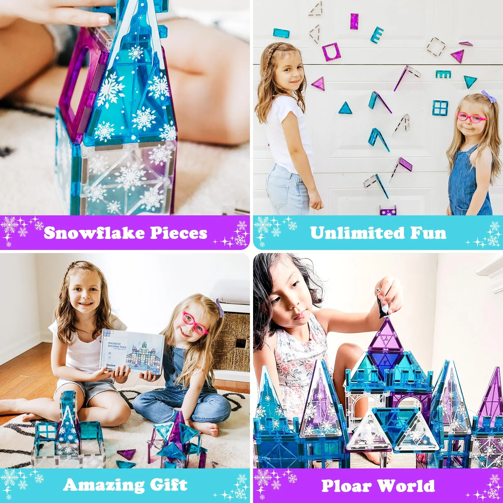 Magworld® Magnetic Tiles Arctic Animals Wintry Prints Winter Snow Toys for Ages 3-5 5-7 6-8 Magnet Building Blocks Kids Games Frozen Toys Gifts for 3 4 5 6 7 8   Years Old Girls Boys