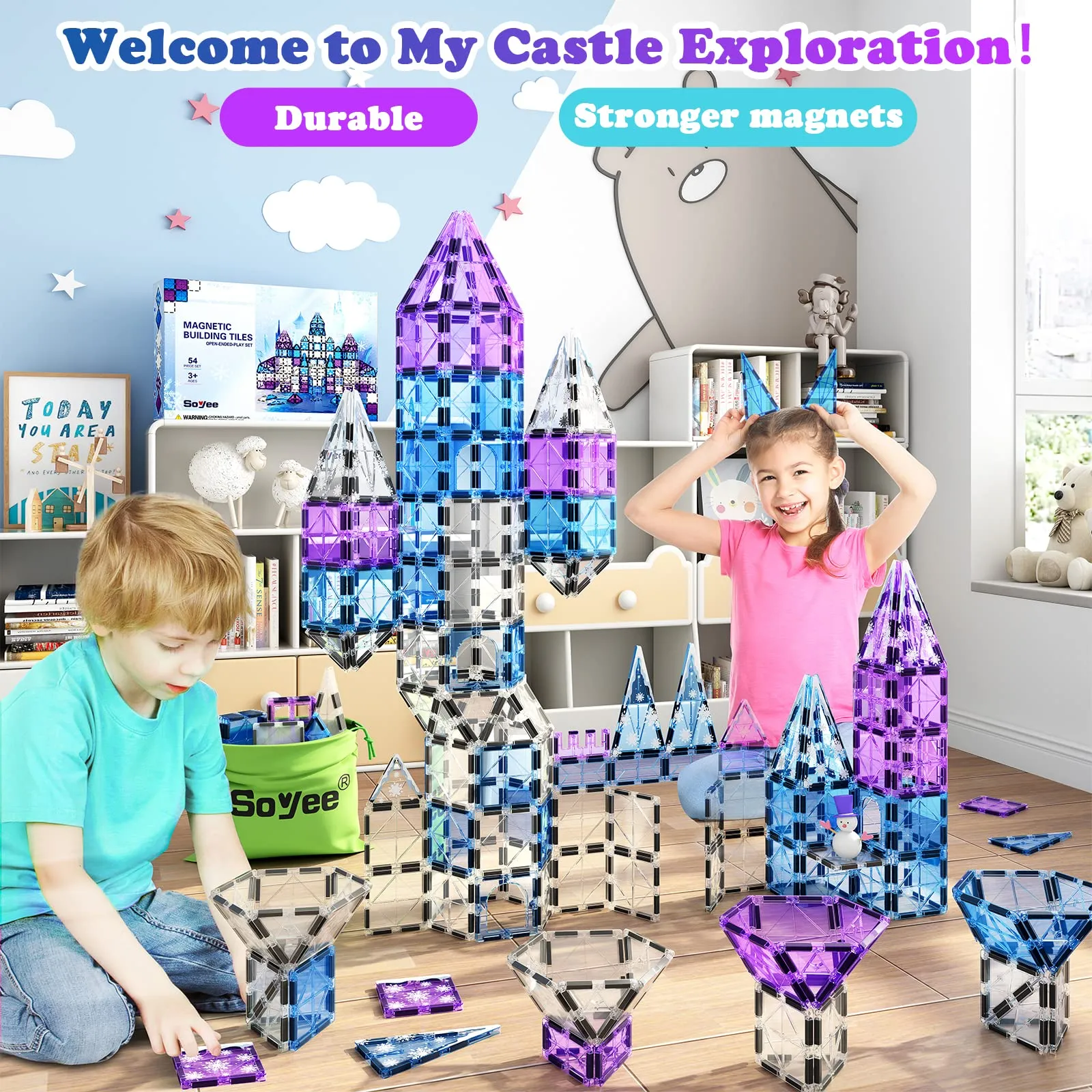 Magworld® Magnetic Tiles Arctic Animals Wintry Prints Winter Snow Toys for Ages 3-5 5-7 6-8 Magnet Building Blocks Kids Games Frozen Toys Gifts for 3 4 5 6 7 8   Years Old Girls Boys
