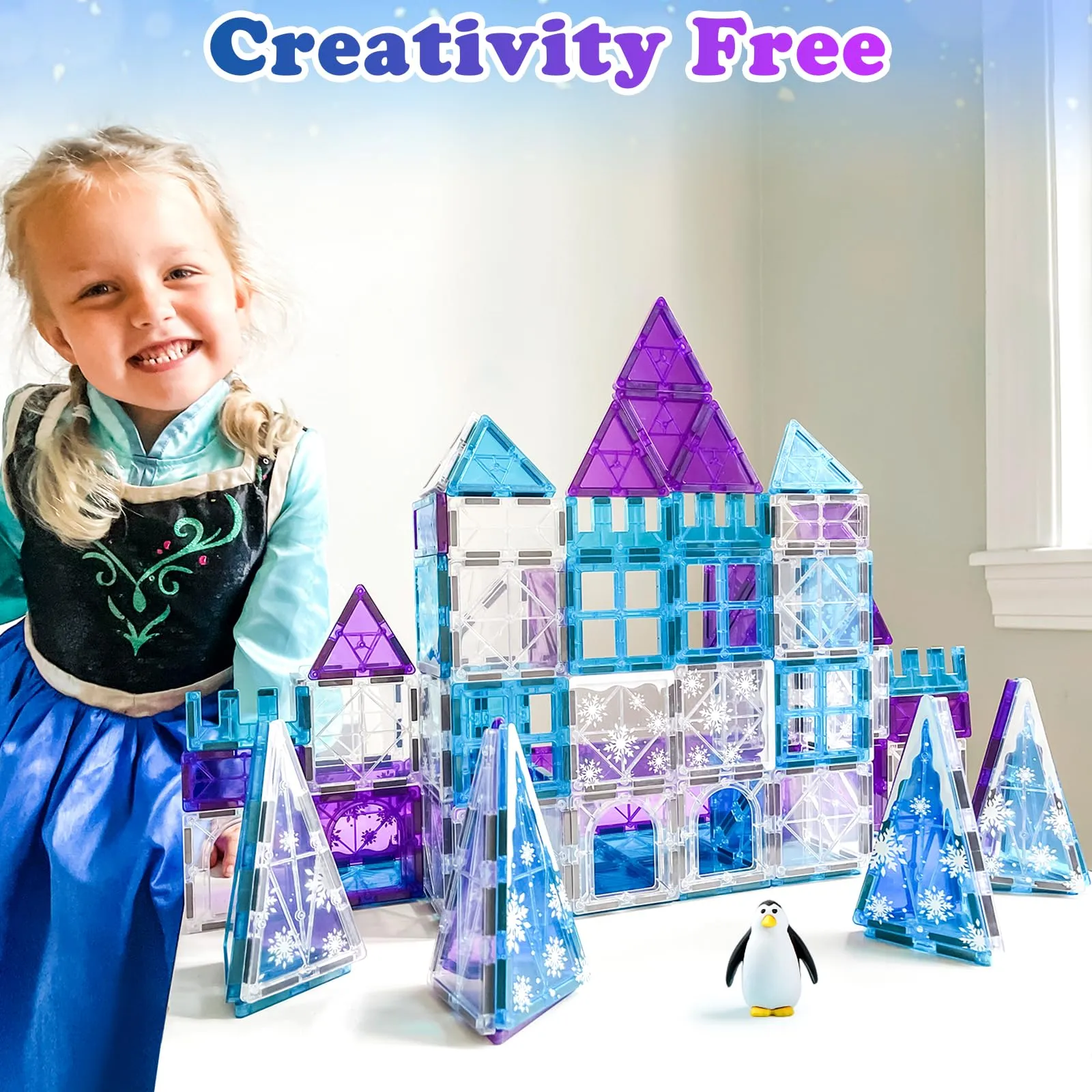 Magworld® Magnetic Tiles Arctic Animals Wintry Prints Winter Snow Toys for Ages 3-5 5-7 6-8 Magnet Building Blocks Kids Games Frozen Toys Gifts for 3 4 5 6 7 8   Years Old Girls Boys