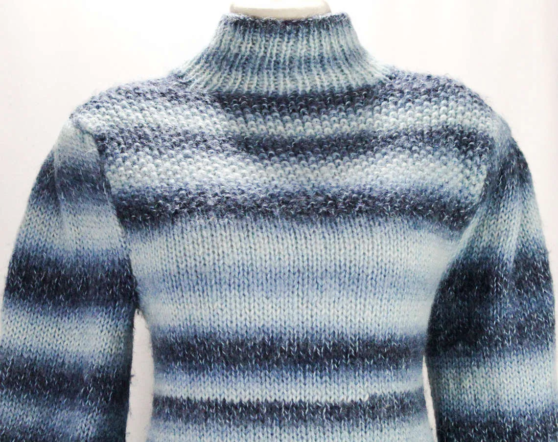 Size 4 Pullover - 1980s Hazy Blue Striped Sweater - Small Long Sleeved 80s Acrylic Knit Top - Spring & Fall Frosty Wintry Colors - Bust 33