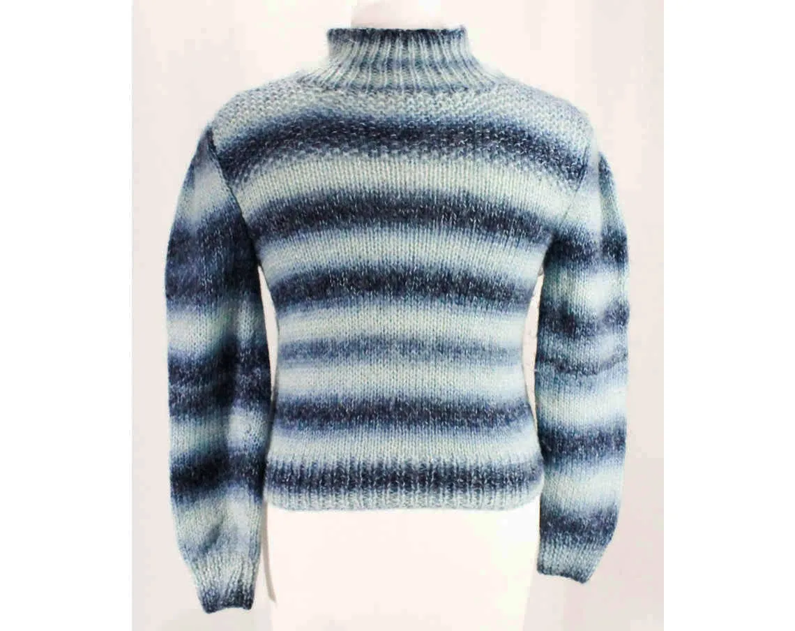 Size 4 Pullover - 1980s Hazy Blue Striped Sweater - Small Long Sleeved 80s Acrylic Knit Top - Spring & Fall Frosty Wintry Colors - Bust 33