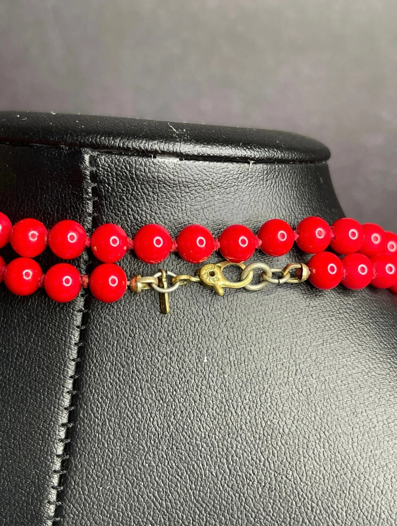 Vintage Monet Red Glass Bead Necklace